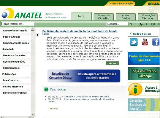 Site Anatel, www.anatel.gov.br